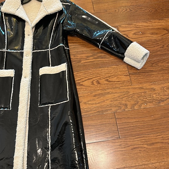 NEW “ HOST PICK” Black Faux Patent leather coat with shearling cuffs! - Picture 6 of 6